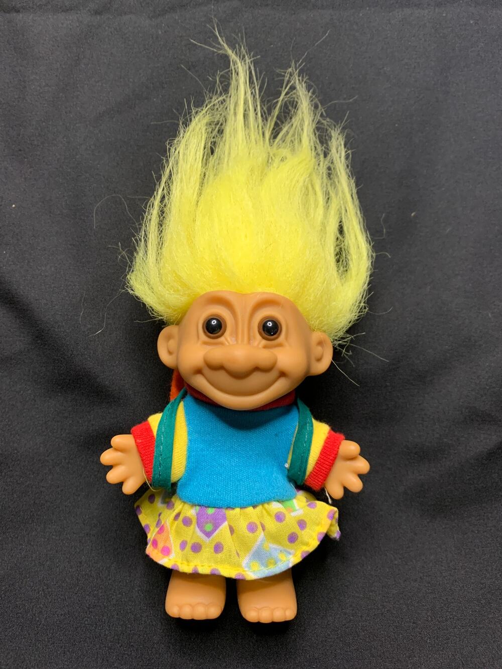 Vintage 1990s Russ School Girl Troll Doll Backpack Yellow Hair 18458 5in